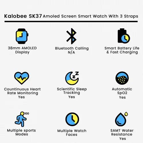 Kalobee SK37 Screen Smart Watch With 3 Straps in Silver — side view