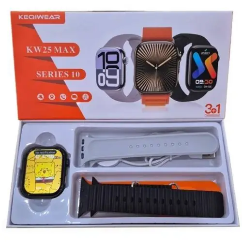 KW25 Max Series 10 ( 3+1 ) Smart Watch in Black — front view