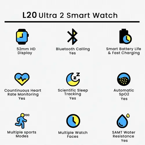 L20 ULTRA 2 SMARTWATCH in Black — side view