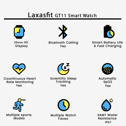 Laxasfit GT11 Smart Watch in Black — side view