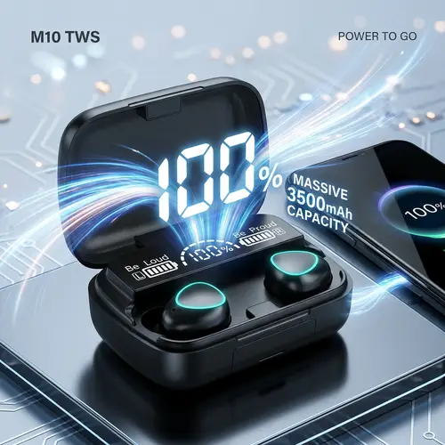 M10 TWS Wireless Bluetooth Earbuds in Black — side view
