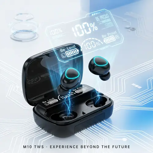 M10 TWS Wireless Bluetooth Earbuds in Black — front view
