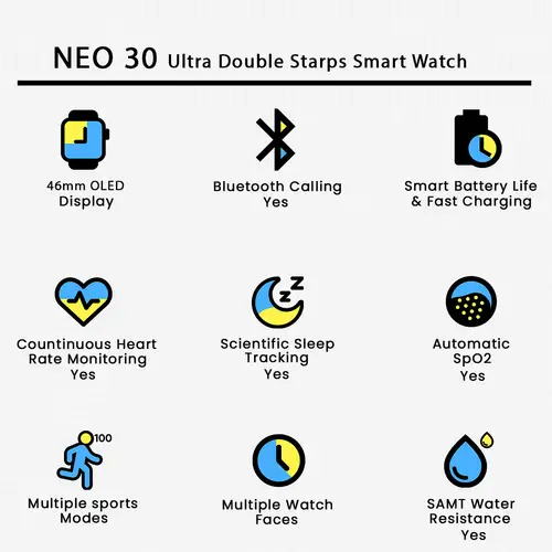 NEO 30 Ultra Double Starps Smart Watch in Black — side view