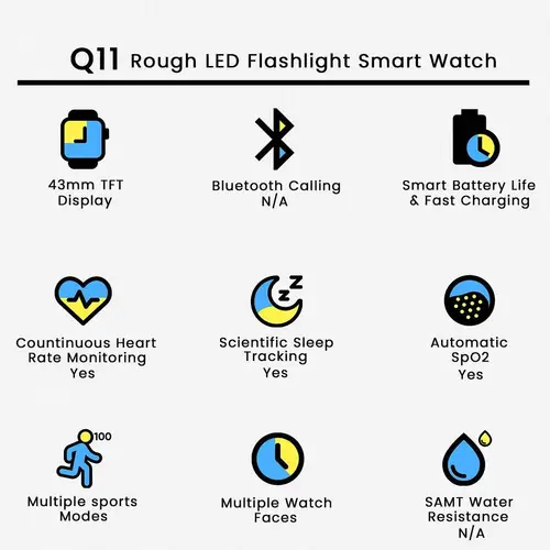 Q11 Rough LED Flashlight Smart Watch in Gold — side view