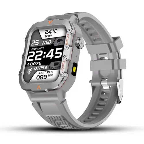 Q11 Rough LED Flashlight Smart Watch in Silver — front view