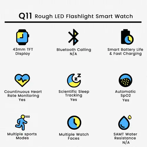 Q11 Rough LED Flashlight Smart Watch in Silver — side view