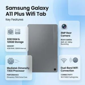 Samsung Galaxy A11 Plus Wifi Tab in Gray — side view