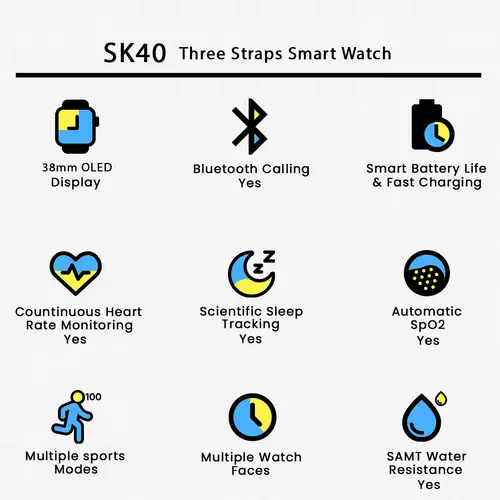 SK40 Three Straps Smart Watch in Silver — side view