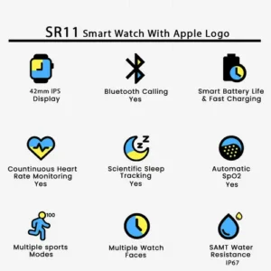 SR11 Smart Watch With Apple Logo in Black — side view