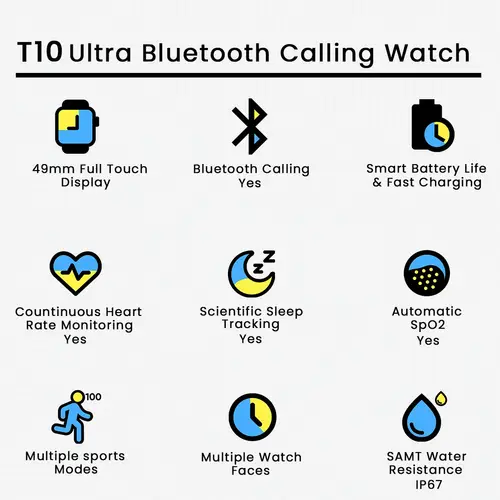 T10 Ultra Bluetooth Calling Watch in Black — side view