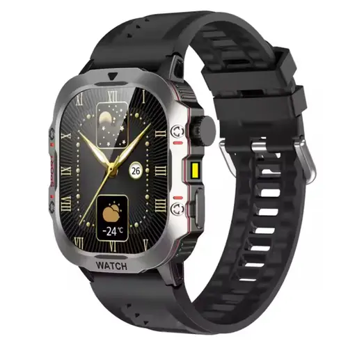 TF16 PRO Rough Sport With Flash Light Smart Watch in Black — front view