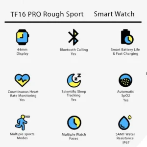 TF16 PRO Rough Sport With Flash Light Smart Watch in Black — side view