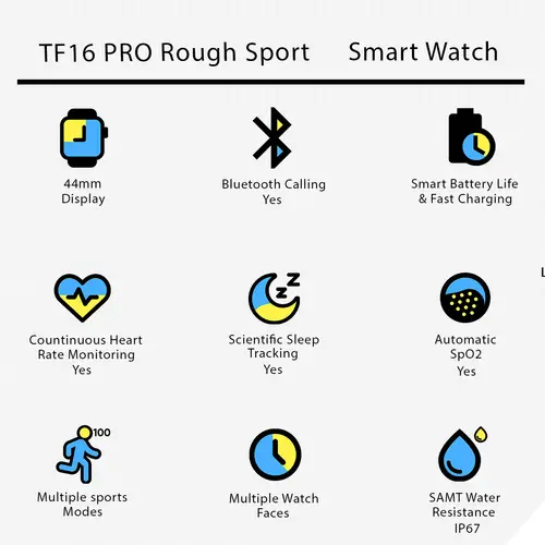 TF16 PRO Rough Sport With Flash Light Smart Watch in Green — side view