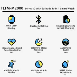 TLTM-M2000 Series 10 with Earbuds 10 in 1 Smart Watch in Black — side view