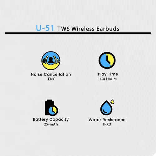 U-51 TWS Wireless Earbuds in White — side view