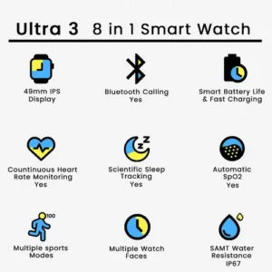 Ultra 3 8 in 1 Smart Watch in Black — side view