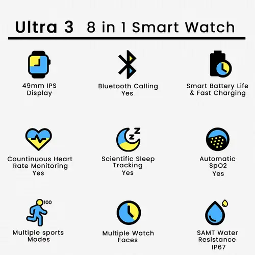 Ultra 3 8 in 1 Smart Watch in Silver — side view