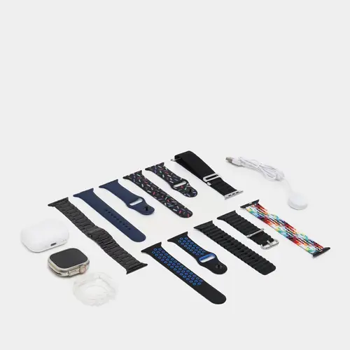 Ultra 9 7in 1 with earbuds smart watch in Silver — front view