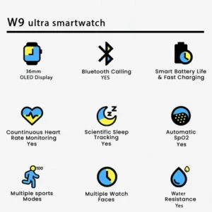 w9 ultra smartwatch in Black — side view