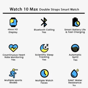 Watch 10 Max Double Straps Smart Watch in Black — side view