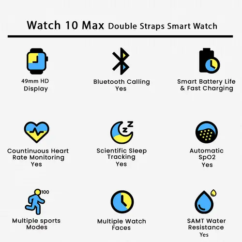Watch 10 Max Double Straps Smart Watch in Silver — side view