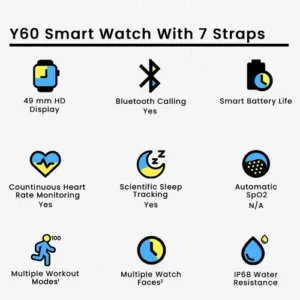 Y60 Smart watch with 7 Straps in Silver — side view