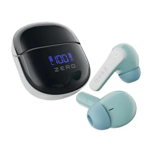 Zero Crystal Earbuds in Aqua Blue — front view