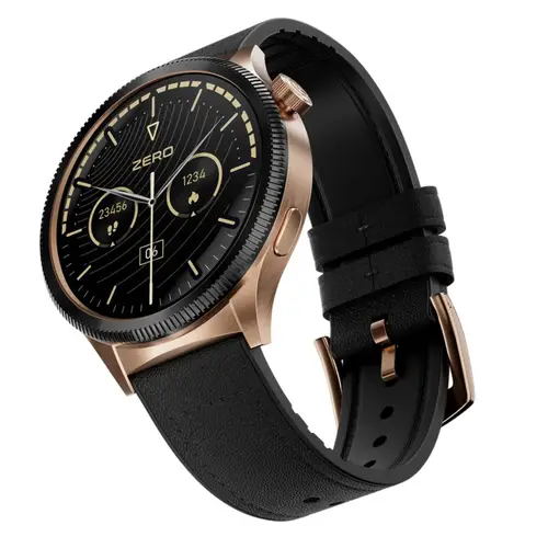 Zero Lunar 360 Smartwatch in Black Leather — front view