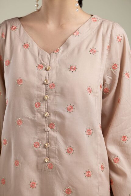 Floral V-Neck Kurta - View 2