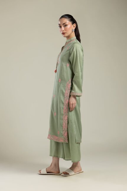 Green Solid Pants - View 2