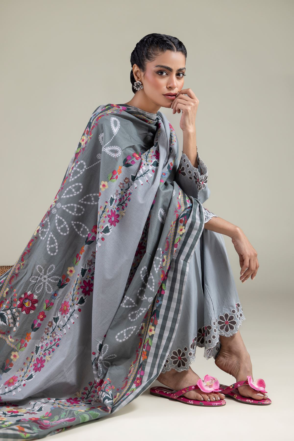 1-26-108-C-D-VG_MULTI-1 Floral Dupatta - View 1