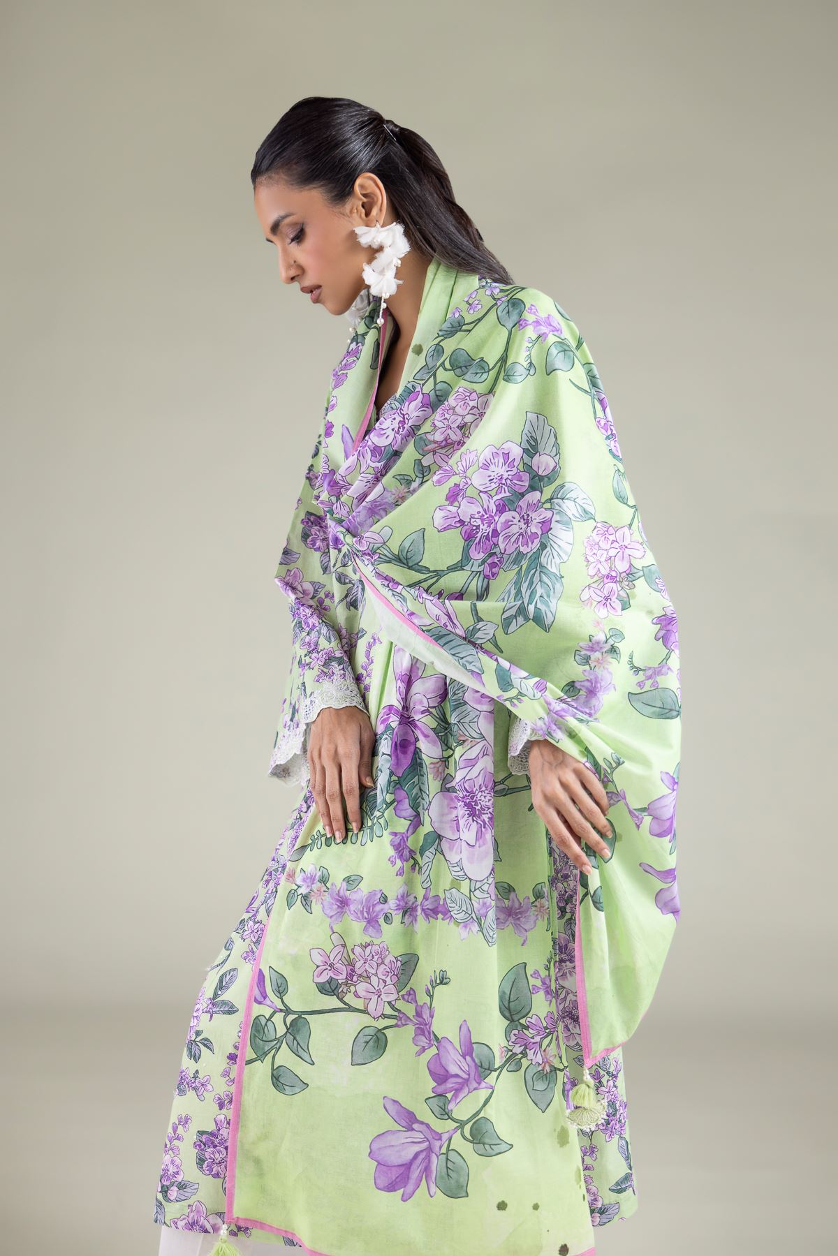 1-26-111-C-D-VG_MULTI-1 Floral Tassel Dupatta - View 1