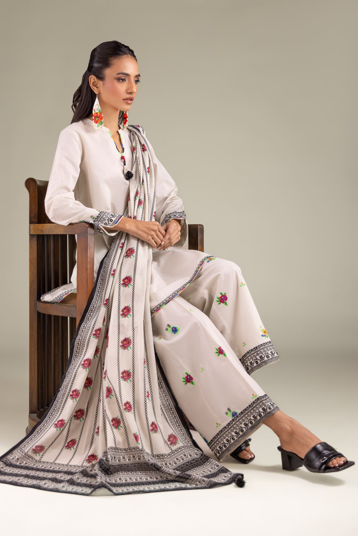 1-26-112-C-D-VG_MULTI-1 Draped Tassel Dupatta - View 1