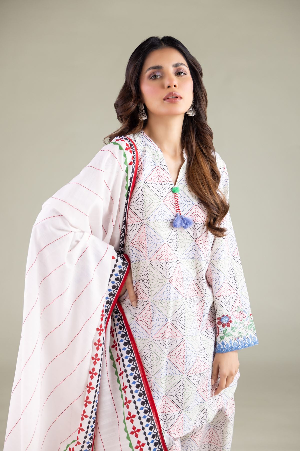 1-26-115-C-A-VG_MULTI-1 Tassel Dupatta - View 1