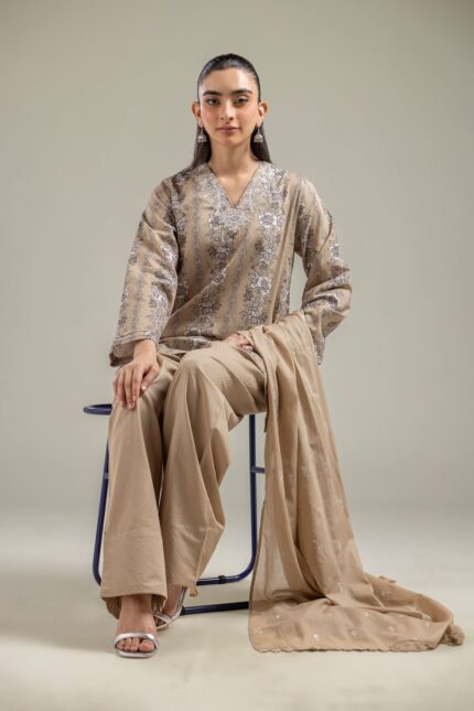 Beige V-Neck Kurta - View 2