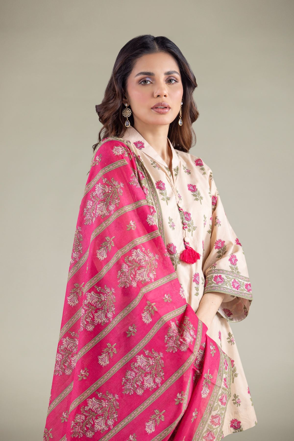 1-26-119-C-D-VG_MULTI-1 Striped Tassel Dupatta - View 1