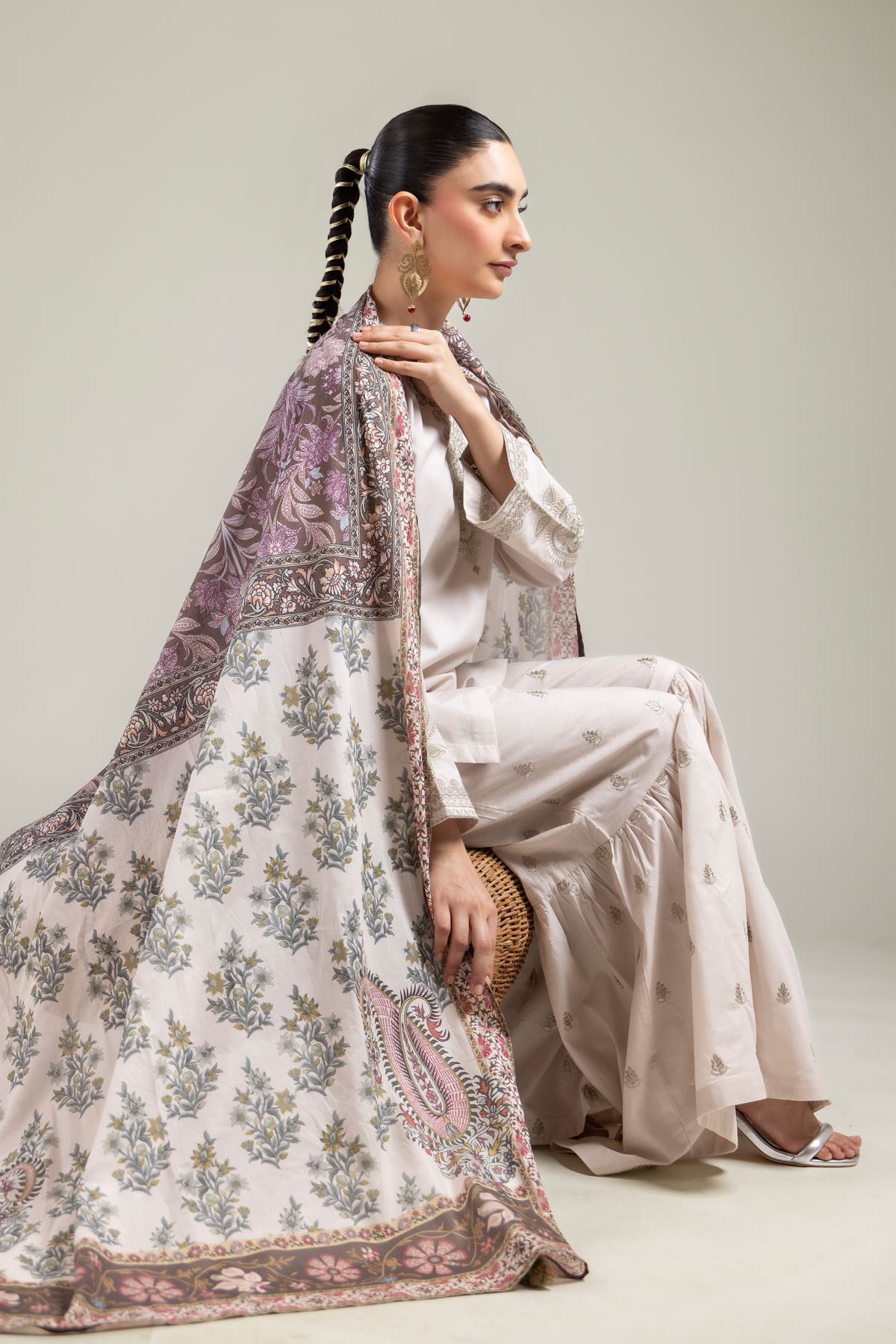 1-26-121-C-B-VG_MULTI-1 Lawn Paisley Dupatta - View 1