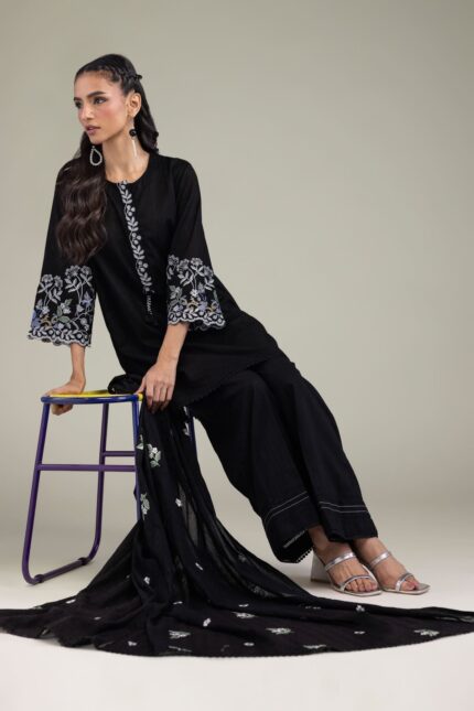 Black Cotton Kurta - View 2