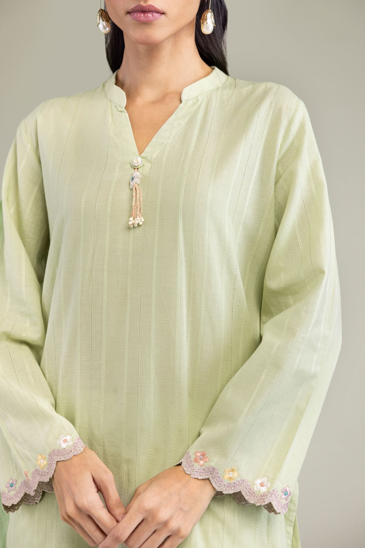Cotton Band-Collar Kurta-1 Cotton Band-Collar Kurta - View 1