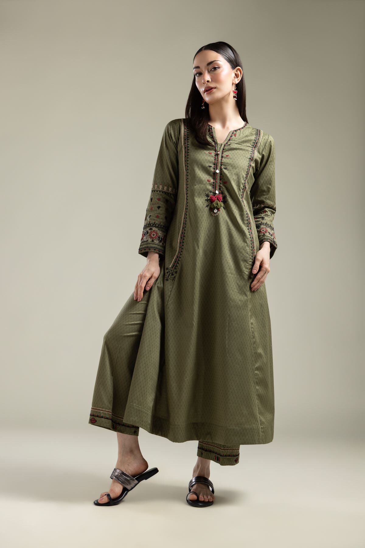 Cotton Olive Pants-1 Cotton Olive Pants - View 1