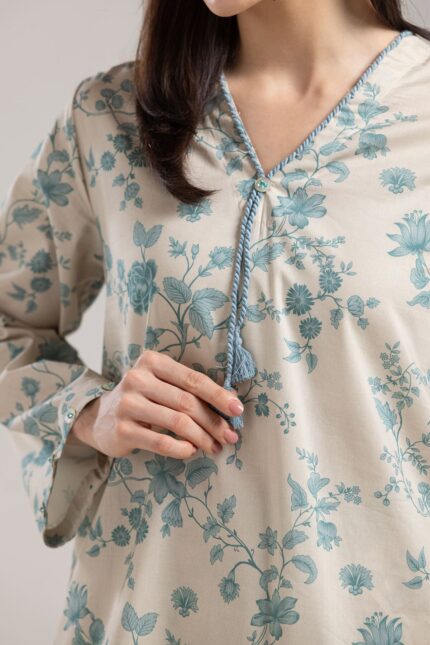 Floral V-Neck Kurta - View 2