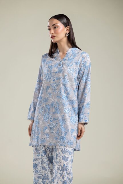 Gray Floral Kurta - View 2