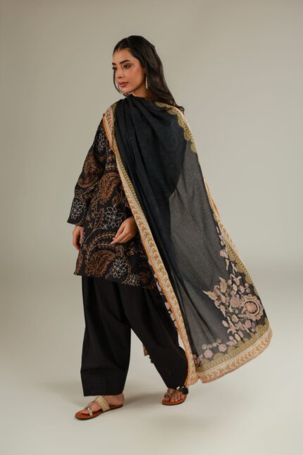 Black Embroidered Dupatta - View 2