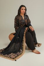 Black Embroidered Dupatta - View 4