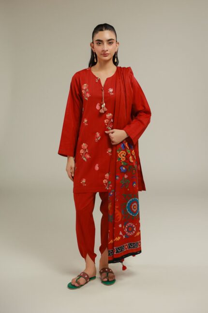 Red Floral Shalwar - View 1