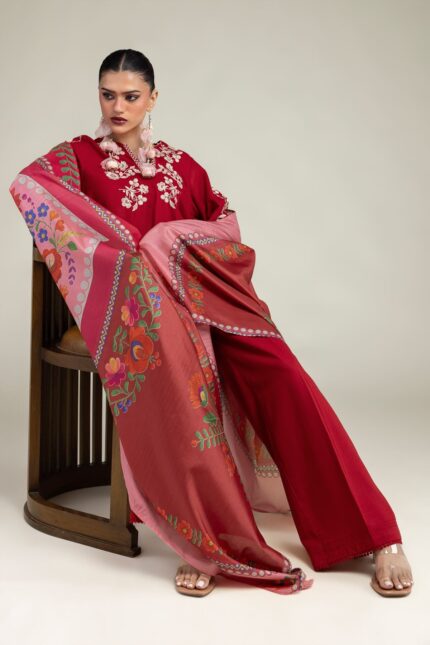 Red Floral Dupatta - V1