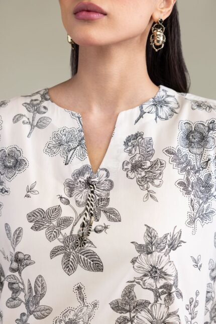 Floral V-Neck Kurta - View 2