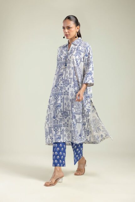 Blue Floral Pants - View 2