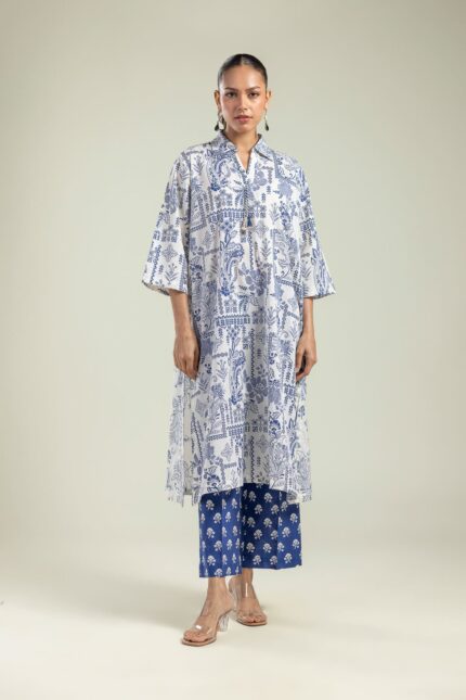 Blue Floral Pants - View 1