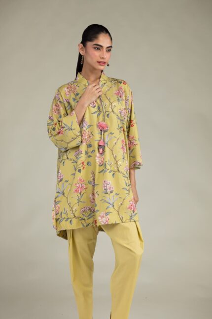 Floral V-Neck Kurta - View 1